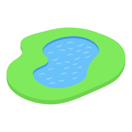 Isometric illustration of a small blue lake surrounded by green grassのイラスト素材
