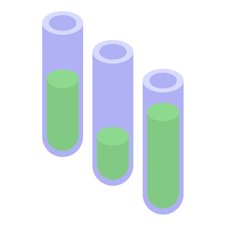 Three test tubes are standing in a row containing green liquid, suggesting a scientific experimentのイラスト素材
