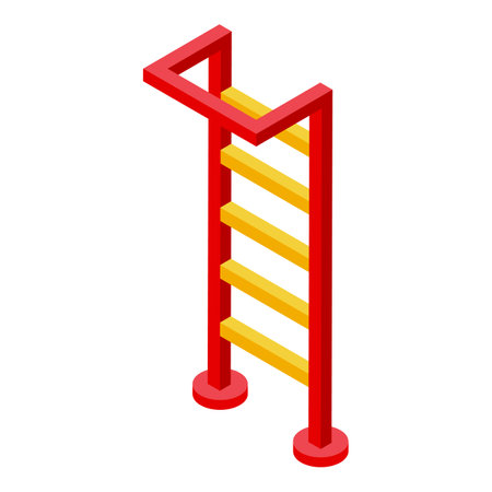 Red and yellow ladder standing up with an isometric perspective on a white backgroundのイラスト素材