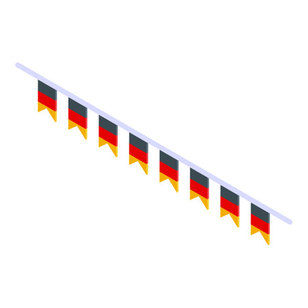 String with german flags is hanging in preparation for a german holiday or celebrationのイラスト素材
