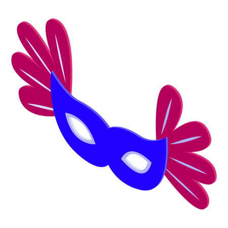 Blue carnival mask with feathers on white background, isometric iconのイラスト素材