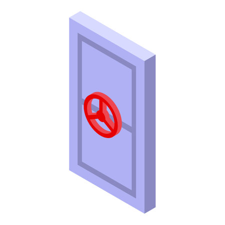 This isometric icon showing a bank vault door with a red handleのイラスト素材