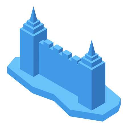 Blue castle wall standing strong isometric icon is visually appealingのイラスト素材