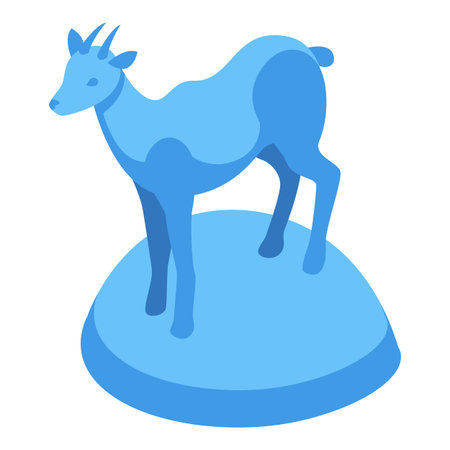 Blue goat sculpture standing on a pedestal, simple 3d illustrationのイラスト素材