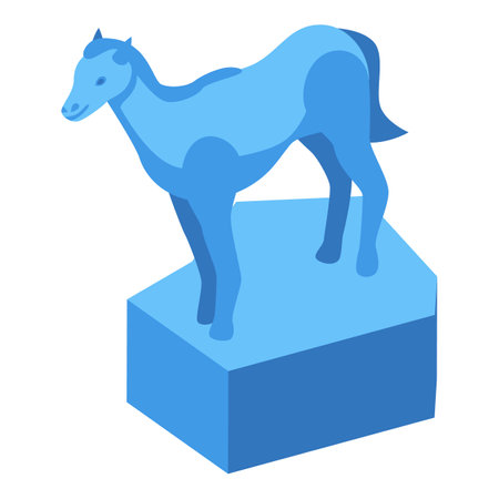 Blue horse sculpture standing on a pedestal isometric illustration isolated on white backgroundのイラスト素材