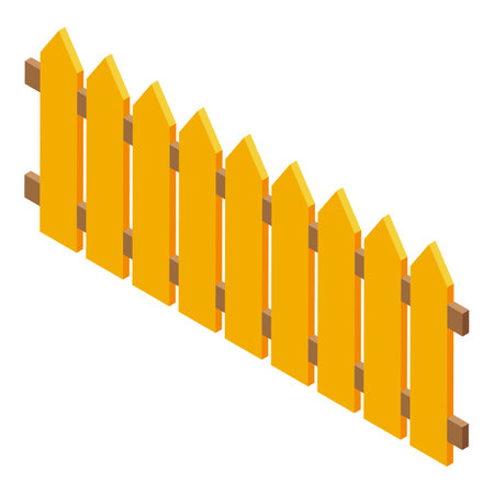 Yellow wooden fence forming a secure barrier, providing privacy and defining boundaries in a modern isometric styleのイラスト素材
