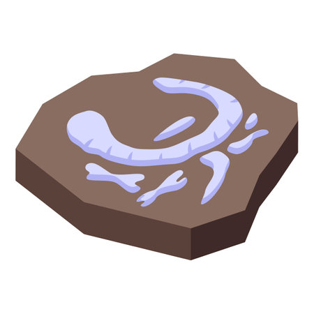 Archeology science concept with dinosaur skeleton imprint on stone showing animal bones in isometric viewのイラスト素材