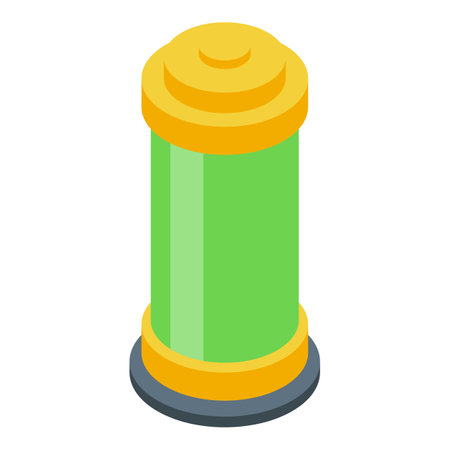 Green battery being charged with yellow indicator light isometric viewのイラスト素材