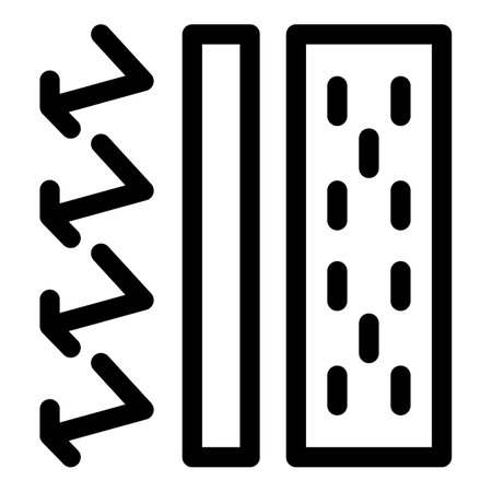 Line icon of heat transfer with arrows showing the flow of energy from a hot area to a cold area through a materialのイラスト素材