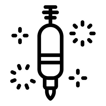 Simple black and white icon of a marker pen surrounded by stars, symbolizing creativity and inspirationのイラスト素材