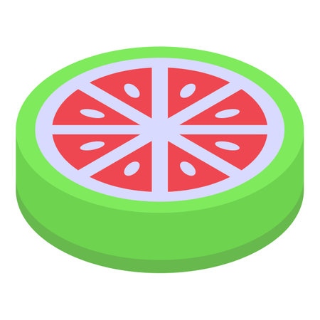 Watermelon slice showing refreshing red inside on green backgroundのイラスト素材