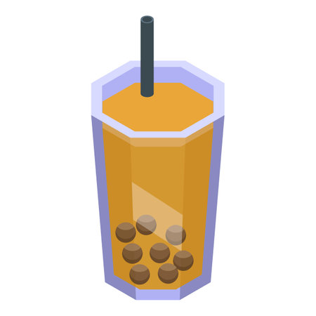 Refreshing glass of bubble tea with tapioca pearls at the bottom, perfect for quenching your thirst on a hot dayのイラスト素材