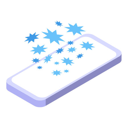 Modern smartphone is spreading christmas magic with blue stars floating from its screenのイラスト素材