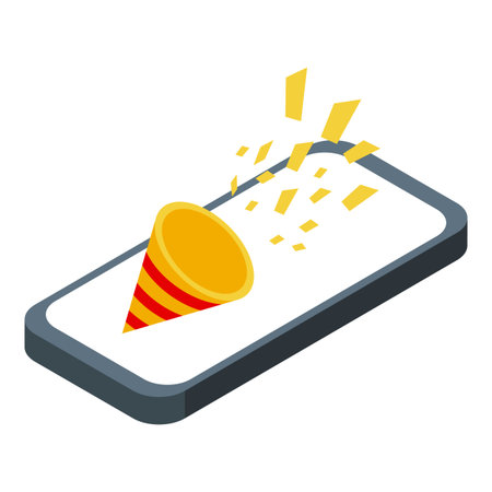 Smartphone throwing confetti celebrating online party invitation, online celebration conceptのイラスト素材