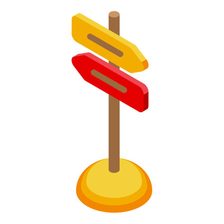 This isometric icon design features two colorful signposts pointing in opposite directions, symbolizing a choice or crossroadsのイラスト素材