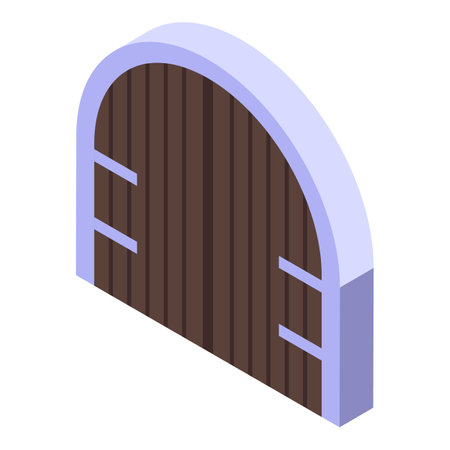 Isometric icon of an old wooden door, ideal for architectural or historical projectsのイラスト素材