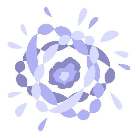 Abstract purple shape is creating a floral pattern with drops aroundのイラスト素材