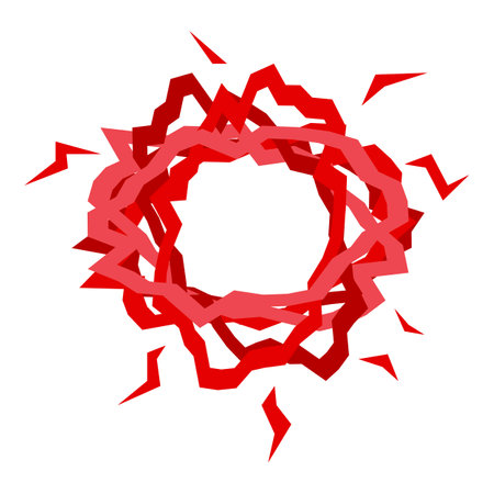 Red abstract circular shape with jagged edges forming a frame on a white backgroundのイラスト素材