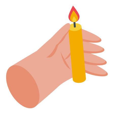 Illustration of a hand holding a burning candle, representing hope, remembrance, or spiritual practiceのイラスト素材
