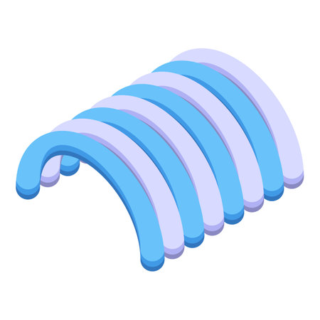3d illustration of a blue and purple striped shape forming an arch, representing abstract conceptsのイラスト素材