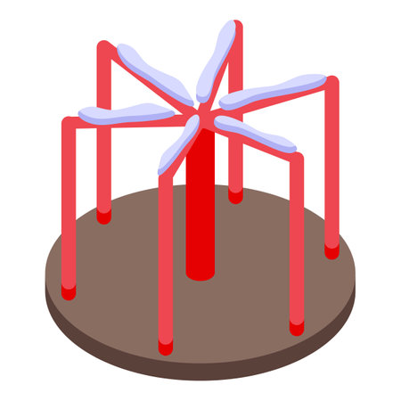 Red children playground carousel standing on brown ground isometric icon 3d vector illustrationのイラスト素材