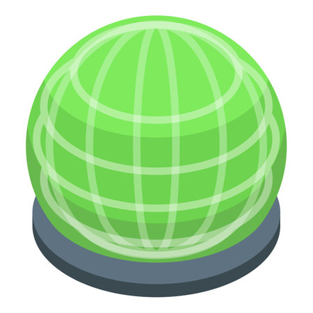 Green globe is rotating on a platform, potentially representing global business or an environmental conceptのイラスト素材