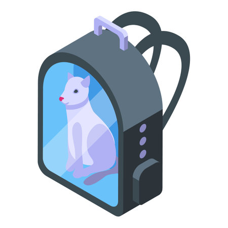 White cat is enjoying a futuristic journey in a transparent backpackのイラスト素材