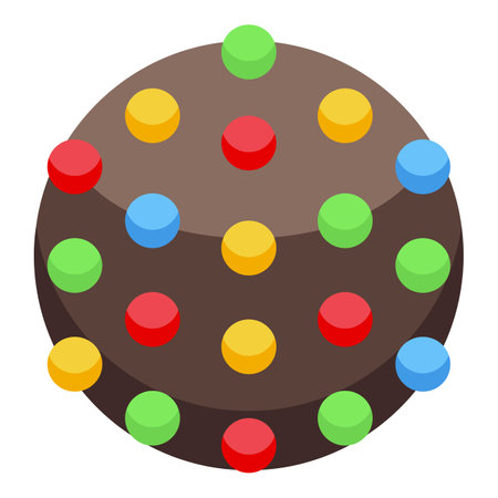 Round chocolate cookie covered with colorful sugar glaze isometric icon for web design isolated on white backgroundのイラスト素材