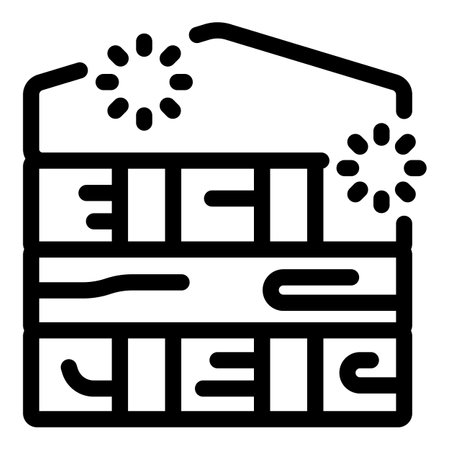 Black outline icon of a multistory building being built at night with working lightsのイラスト素材