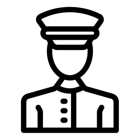 Line art icon of a hotel employee wearing a uniform with buttons and a hatのイラスト素材