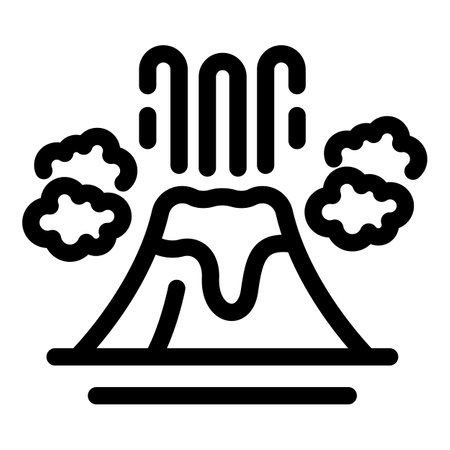 Simple line icon illustration of a volcano erupting with smoke and magmaのイラスト素材