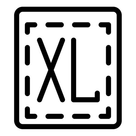 Simple black and white icon of an extra large size label, indicating the dimensions of a piece of clothingのイラスト素材