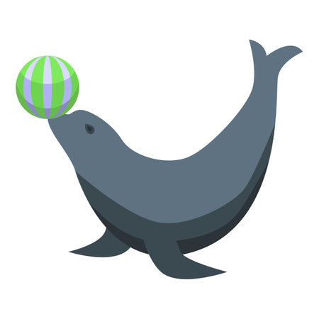 Circus seal is balancing a ball on its nose while performing for an audienceのイラスト素材