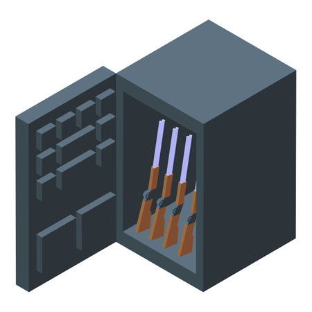 Open empty metal safe for weapons storage is keeping rifles, providing safety and securityのイラスト素材