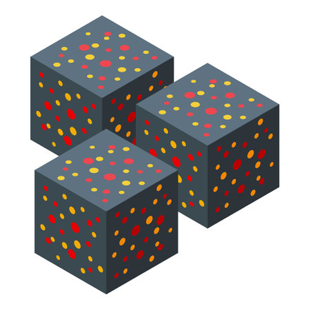 Three isometric cubes representing a digital mining platform extracting cryptocurrency using blockchain technologyのイラスト素材