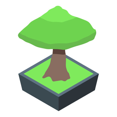 Small bonsai tree growing in a square pot, isometric illustrationのイラスト素材