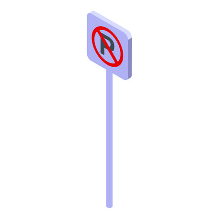 No parking sign is standing on a blue pole, indicating parking restrictionsのイラスト素材