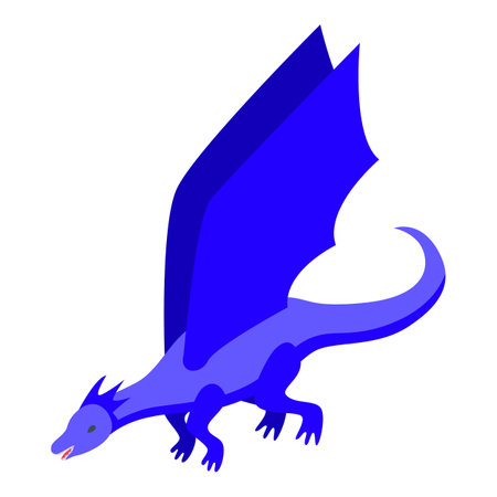 Blue dragon spreading its wings while flying isometricallyのイラスト素材
