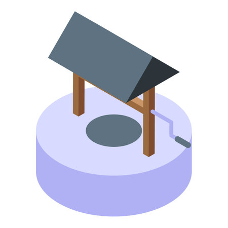 Water well with roof providing access to drinking water, isometric iconのイラスト素材