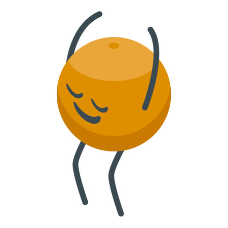 Happy orange fruit cartoon character dancing with closed eyesのイラスト素材