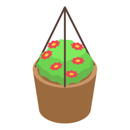 Flowerpot with a metal support structure for growing red flowersのイラスト素材