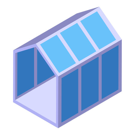 Modern, empty greenhouse with glass walls and roof, perfect for growing plants and flowersのイラスト素材