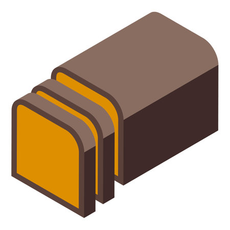 Isometric loaf of bread being sliced with a brown crust and yellow centerのイラスト素材