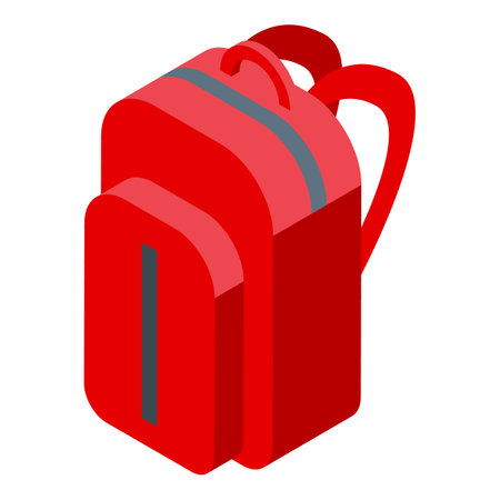 Red backpack standing up with two straps and a small pocket on the frontのイラスト素材