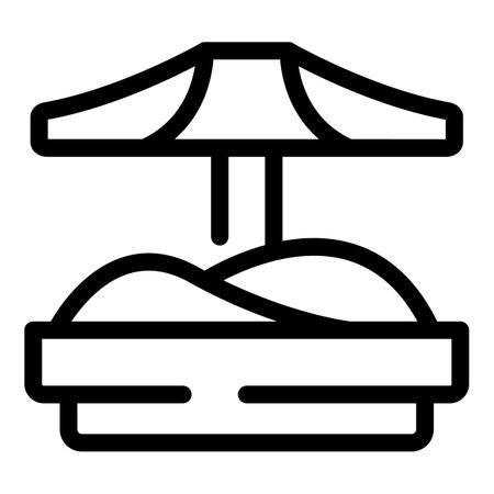 Line icon of a sandbox with an umbrella, perfect for representing outdoor play areasのイラスト素材