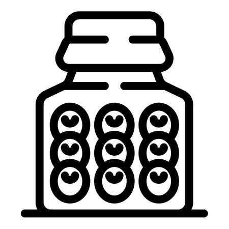 Line icon of a blister pack full of round pills being prepared by a pharmacist working in a pharmacyのイラスト素材