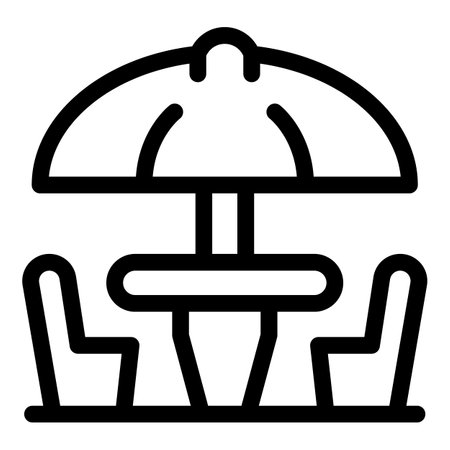 Street cafe table with big umbrella protecting from sun heat, line icon designのイラスト素材