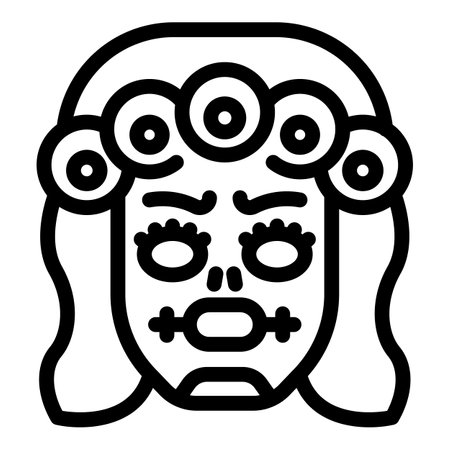 Line art illustration of a girl with multiple eyes wearing traditional sugar skull makeup for day of the deadのイラスト素材
