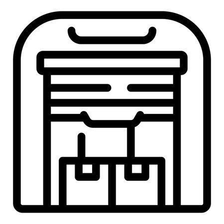 Minimalist vector illustration depicting a storage room containing boxes, secured by a closed roller shutter door, emphasizing security and organization in a simple yet impactful wayのイラスト素材
