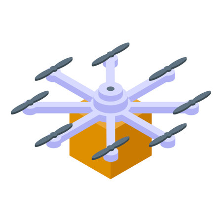 Octocopter drone is carrying a parcel, representing a fast and modern delivery serviceのイラスト素材
